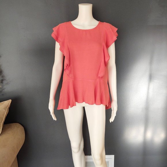 Ruffle detail w/peplum hem cap sleeve blouse - Picture 2 of 16